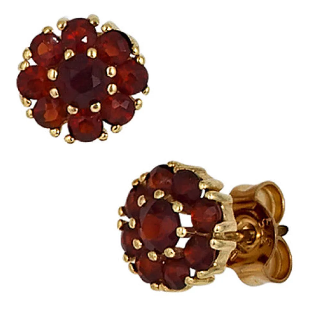 Ohrstecker Blume 375 Gold Gelbgold 18 Granate rot Ohrringe