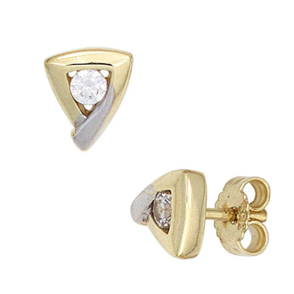 Ohrstecker dreieckig 333 Gold Gelbgold bicolor 2 Zirkonia Ohrringe
