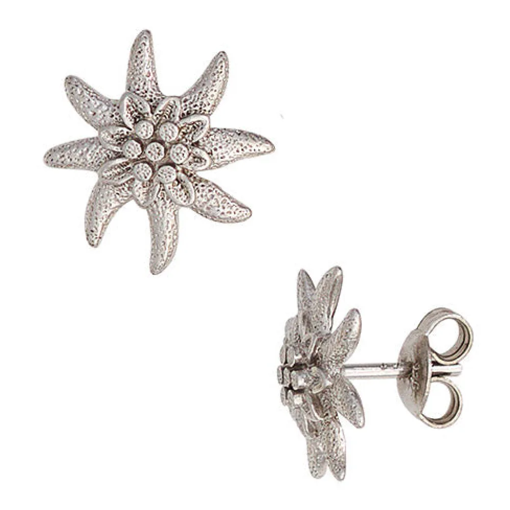 Ohrstecker Edelweiß 925 Sterling Silber rhodiniert mattiert Ohrringe