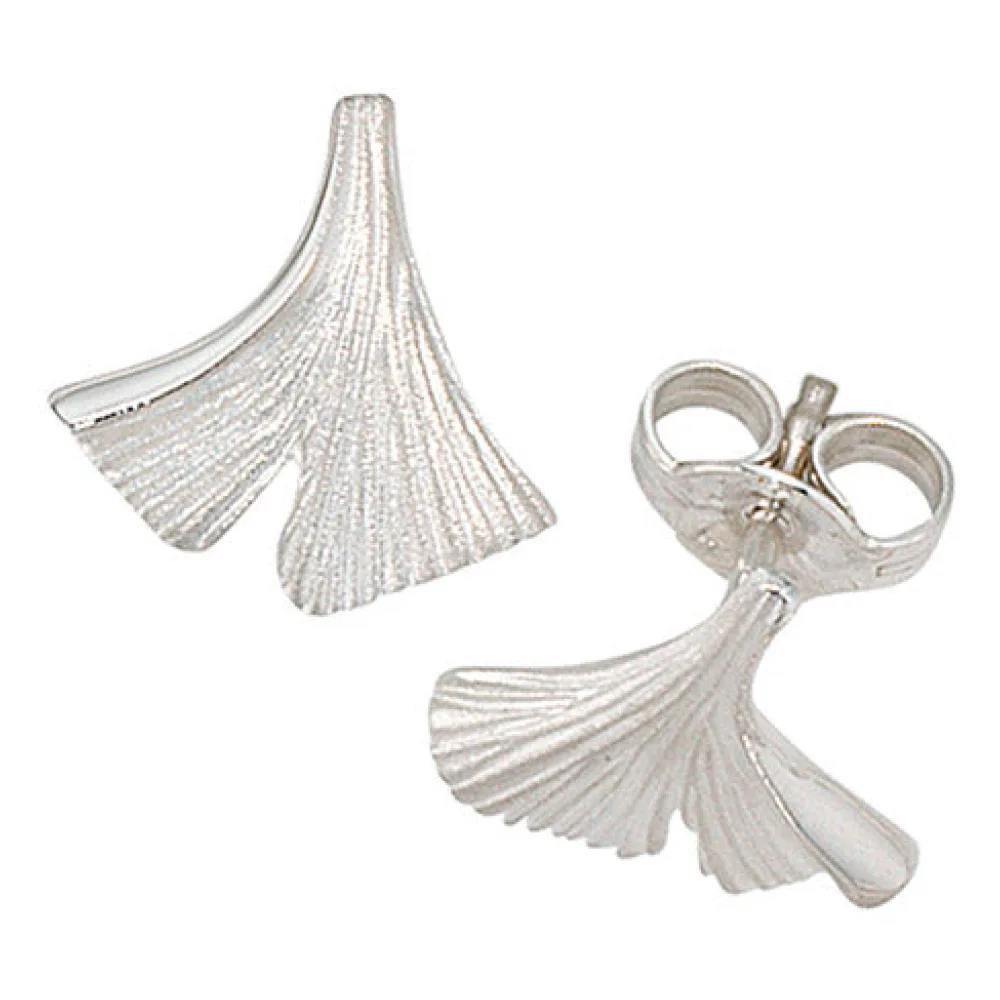 Ohrstecker Ginko Gingko 925 Sterling Silber mattiert Ohrringe Silberohrstecker