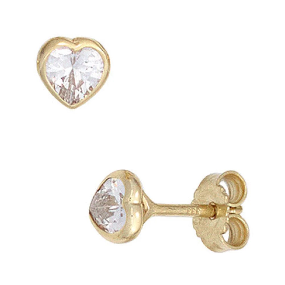 Ohrstecker Herz Herzen 333 Gold Gelbgold 2 Zirkonia Ohrringe Goldohrstecker