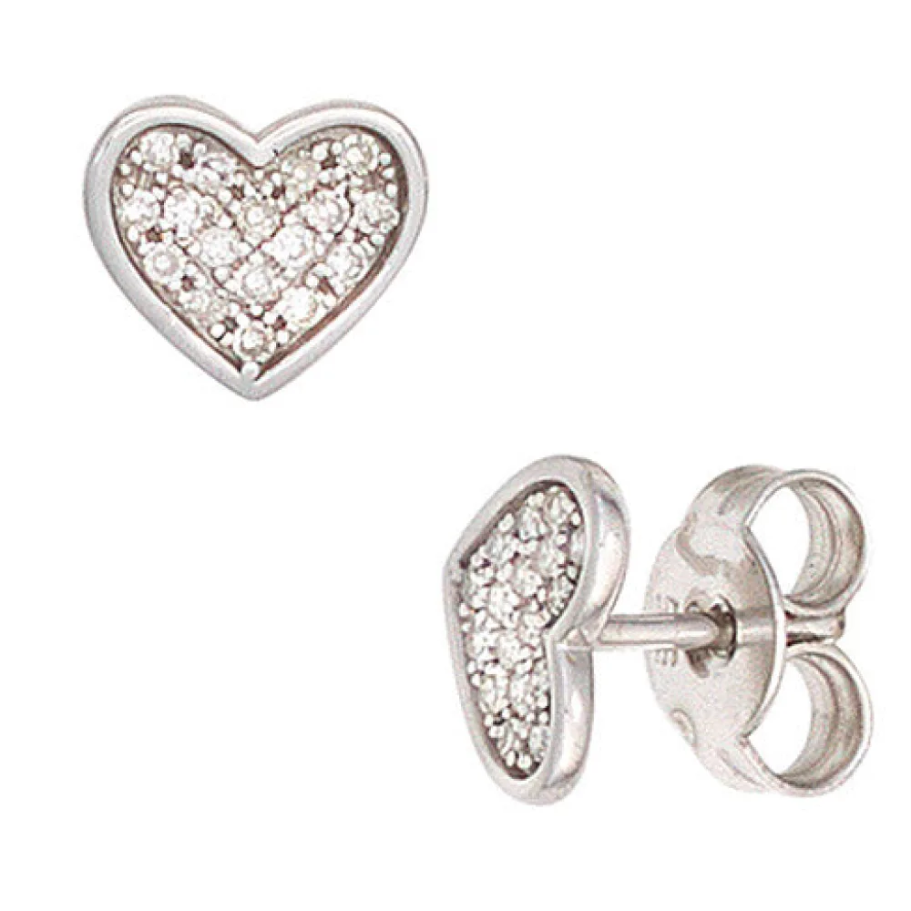 Ohrstecker Herz Herzen 585 Gold Weißgold 34 Diamanten 0 14ct. Ohrringe