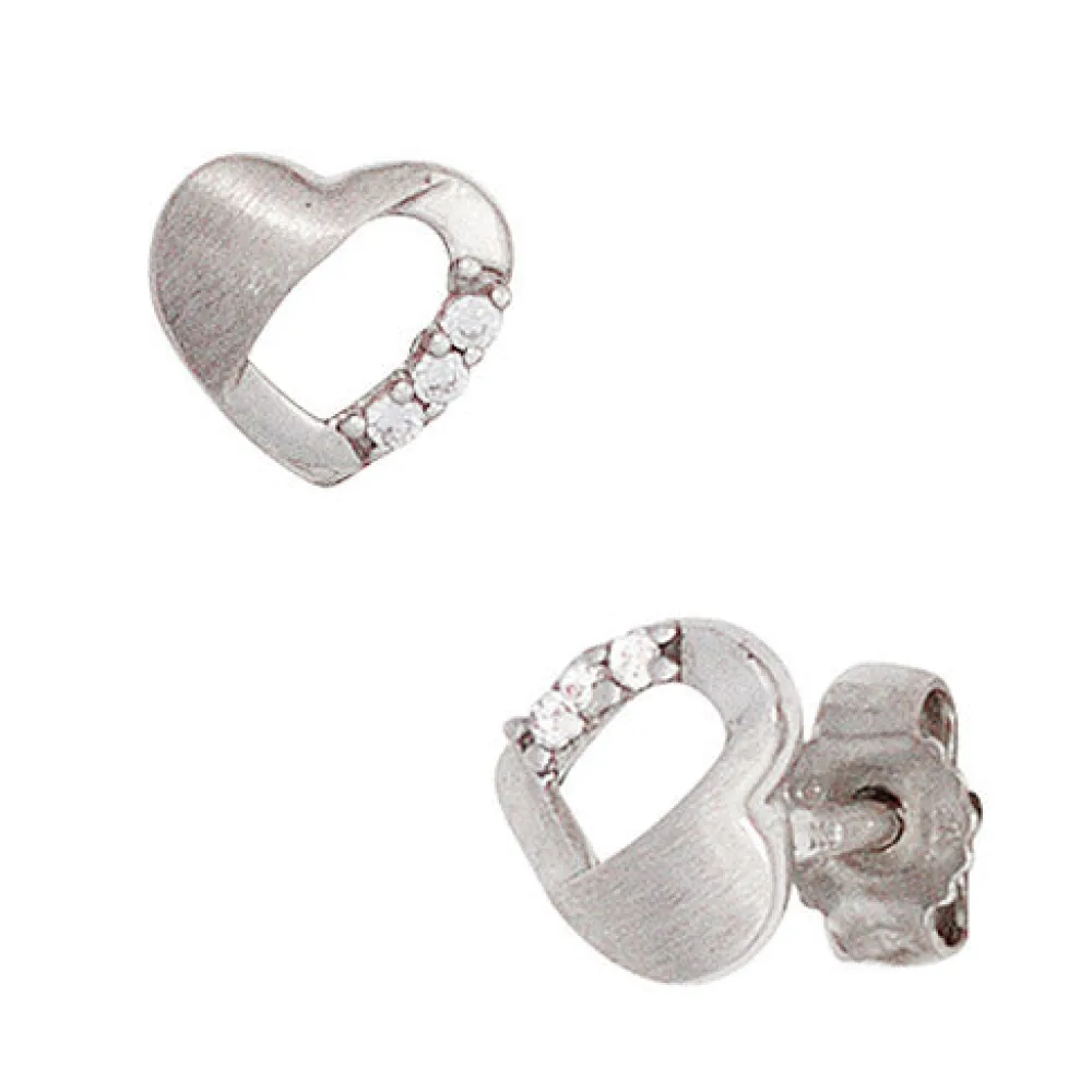 Ohrstecker Herz Herzen 925 Sterling Silber mattiert 6 Zirkonia Ohrringe