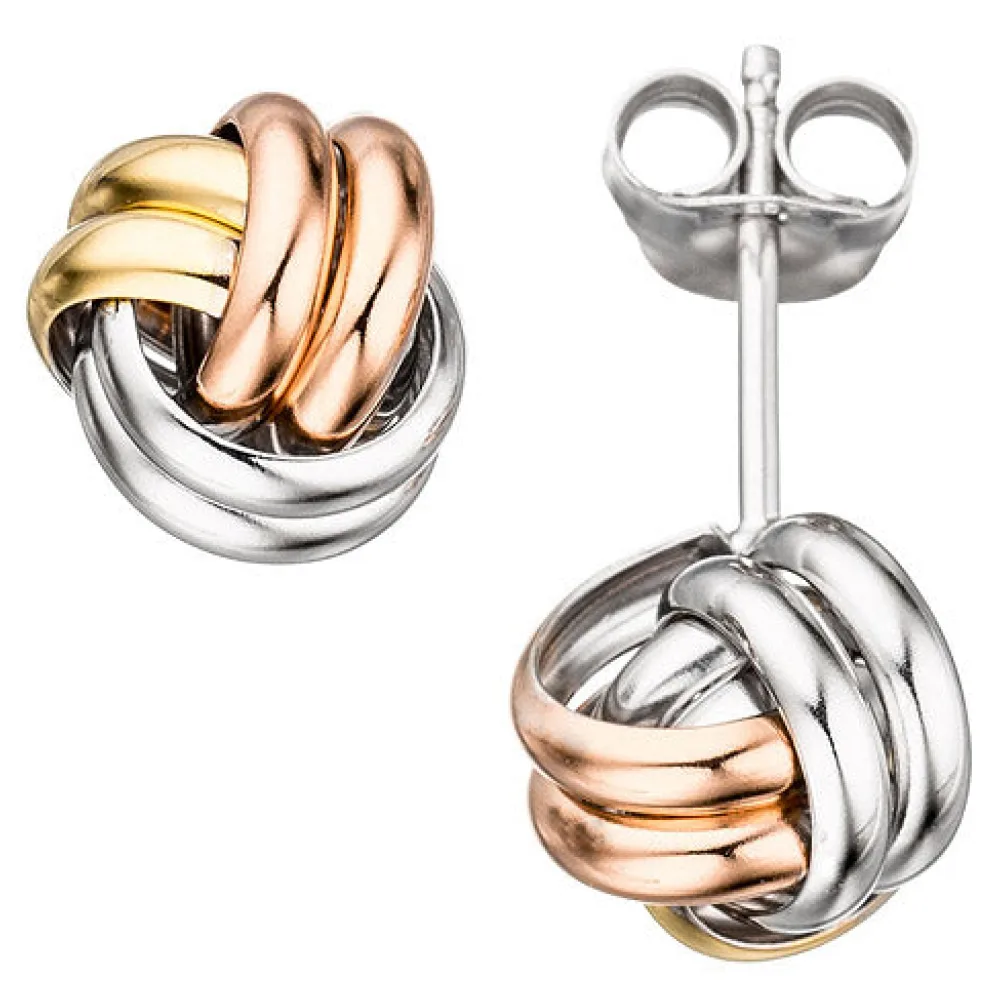 Ohrstecker Knoten 925 Sterling Silber tricolor dreifarbig vergoldet Ohrringe
