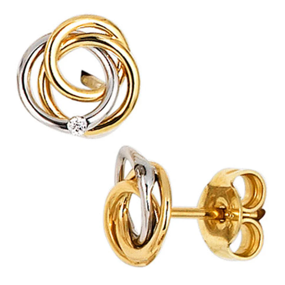 Ohrstecker Knoten verschlungen 585 Gold bicolor 2 Diamanten Brillanten Ohrringe
