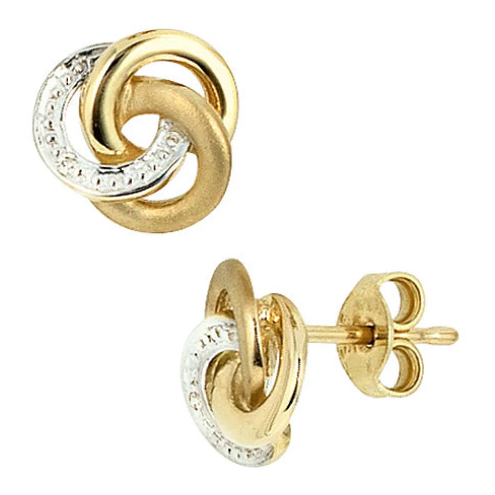Ohrstecker Knoten verschlungen 585 Gold Gelbgold bicolor 2 Diamanten Ohrringe
