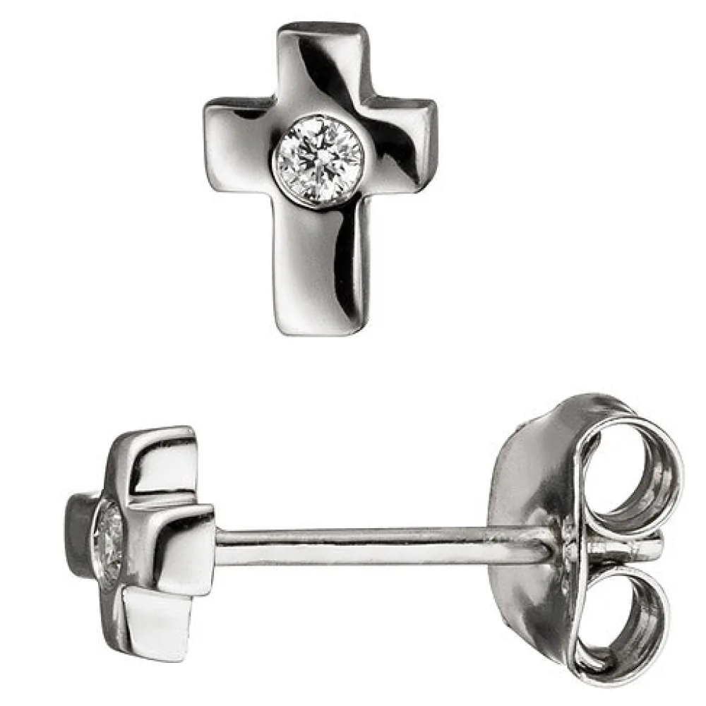 Ohrstecker Kreuz 925 Sterling Silber 2 Zirkonia Ohrringe Kreuzohrringe