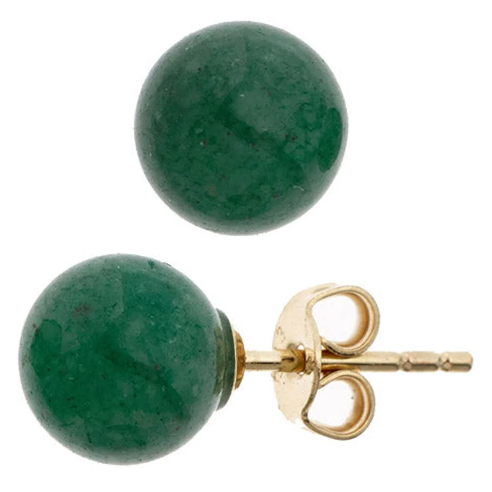 Ohrstecker Kugel 333 Gold Gelbgold 2 Aventurine grün Ohrringe Goldohrstecker