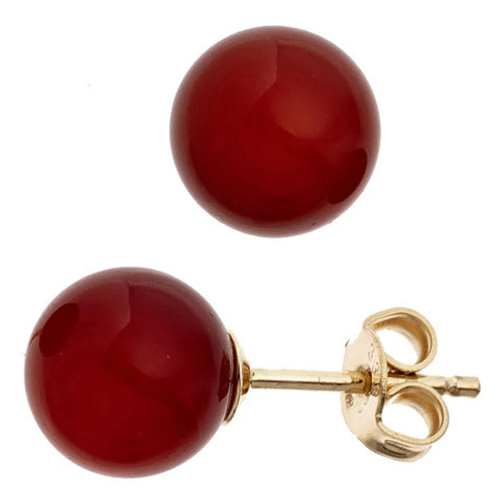 Ohrstecker Kugel 333 Gold Gelbgold 2 Karneole rot Ohrringe Goldohrstecker