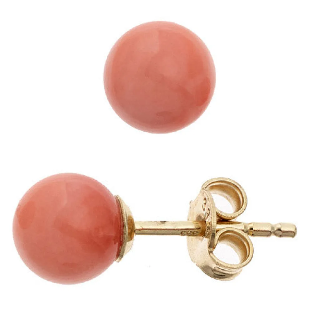 Ohrstecker Kugel 333 Gold Gelbgold 2 Korallen rosa rosé Ohrringe Goldohrstecker
