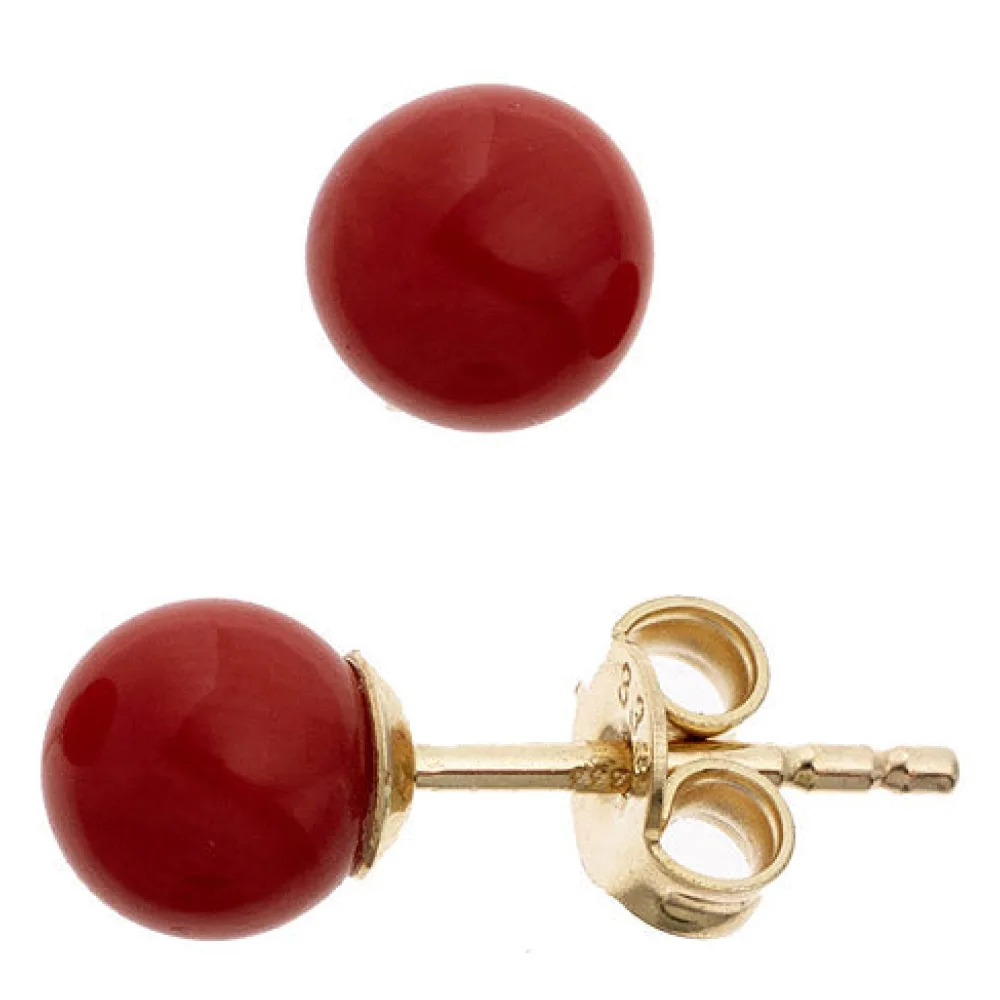 Ohrstecker Kugel 333 Gold Gelbgold 2 Korallen rot Ohrringe Goldohrstecker