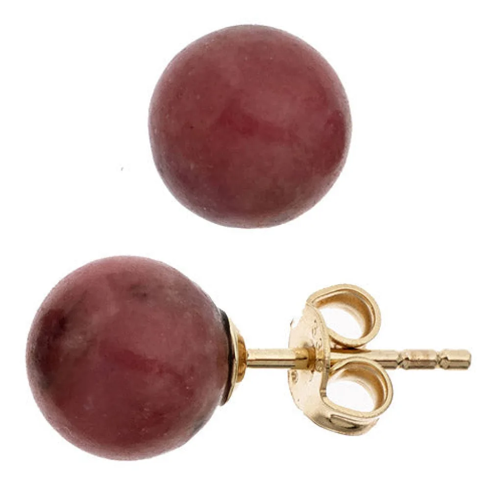 Ohrstecker Kugel 333 Gold Gelbgold 2 Rhodonite rot Ohrringe Goldohrstecker