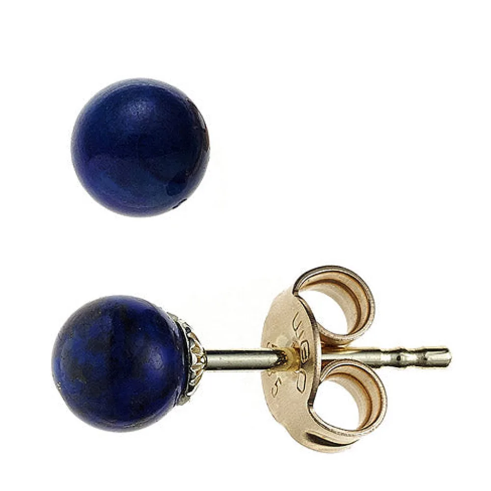 Ohrstecker Kugel 585 Gold Gelbgold 2 Lapislazuli blau Ohrringe Goldohrstecker