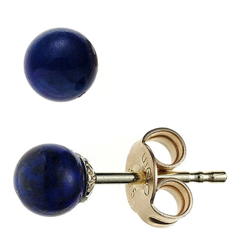 Ohrstecker Kugel 585 Gold Gelbgold 2 Lapislazuli blau Ohrringe Goldohrstecker