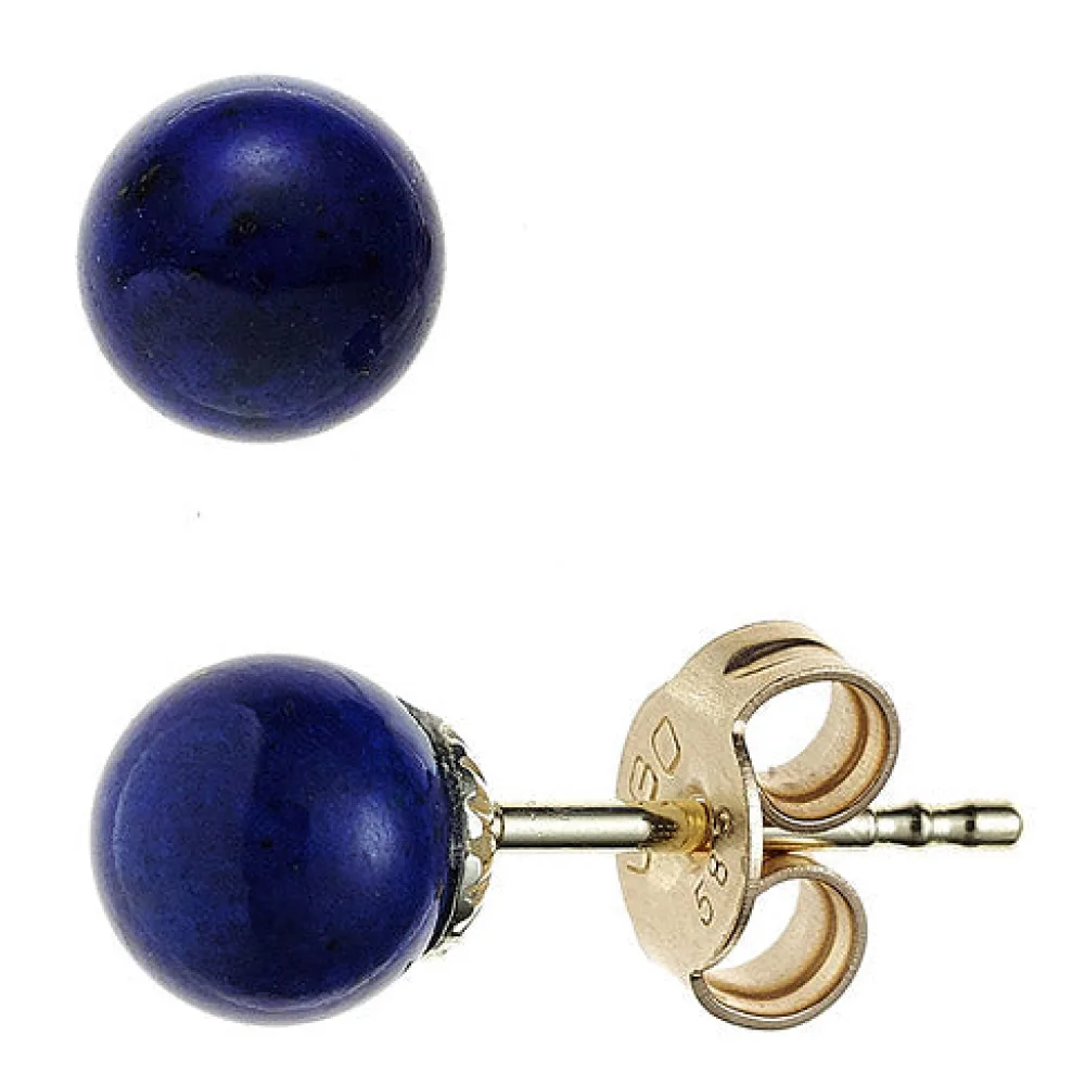 Ohrstecker Kugel 585 Gold Gelbgold 2 Lapislazuli blau Ohrringe Goldohrstecker