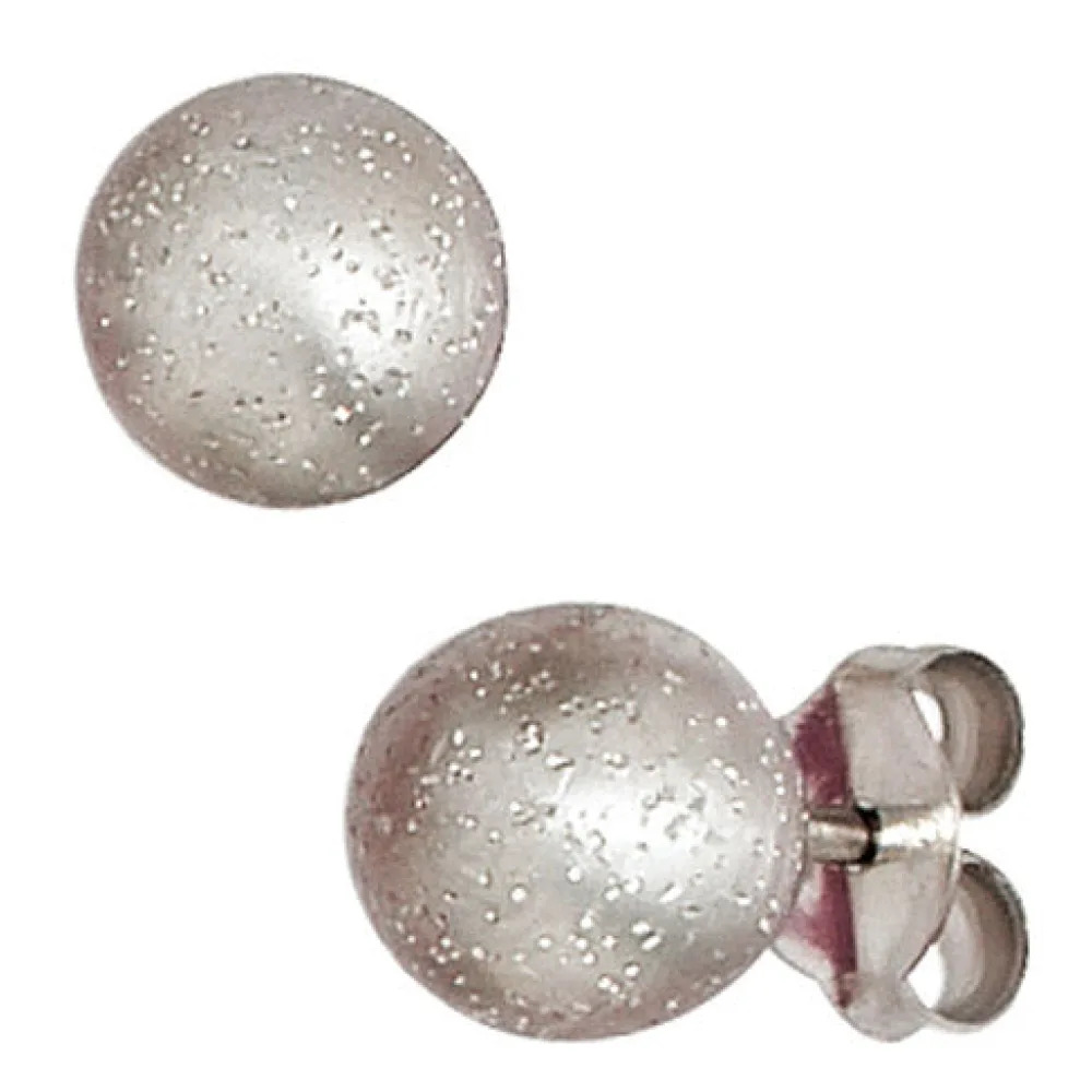 Ohrstecker Kugel 925 Silber mattiert mit Glitzereffekt Ohrringe Kugelohrstecker