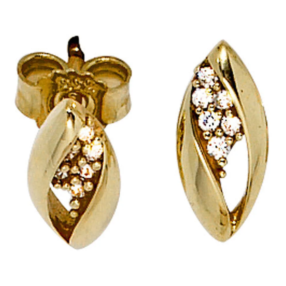Ohrstecker oval 333 Gold Gelbgold bicolor mit Zirkonia Ohrringe Goldohrstecker