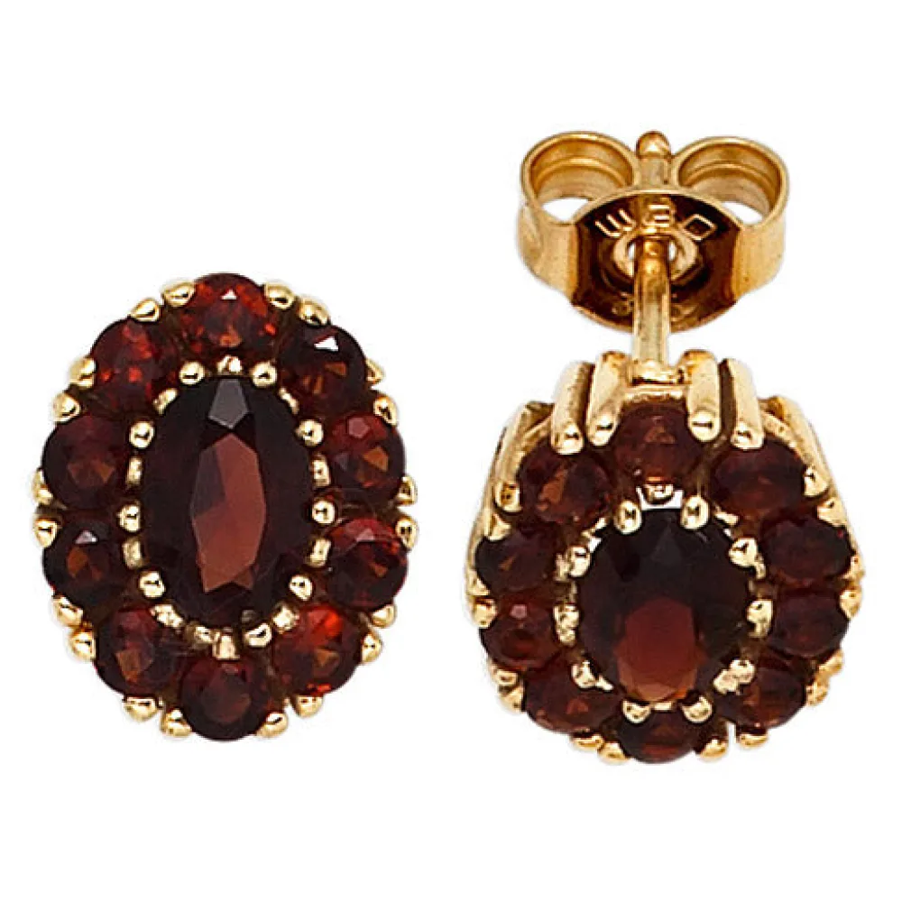 Ohrstecker oval 375 Gold Gelbgold 22 Granate rot Ohrringe