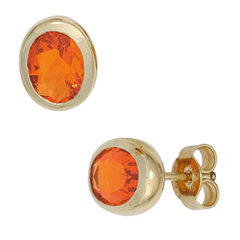 Ohrstecker oval 585 Gold Gelbgold 2 Feueropale Ohrringe Goldohrstecker