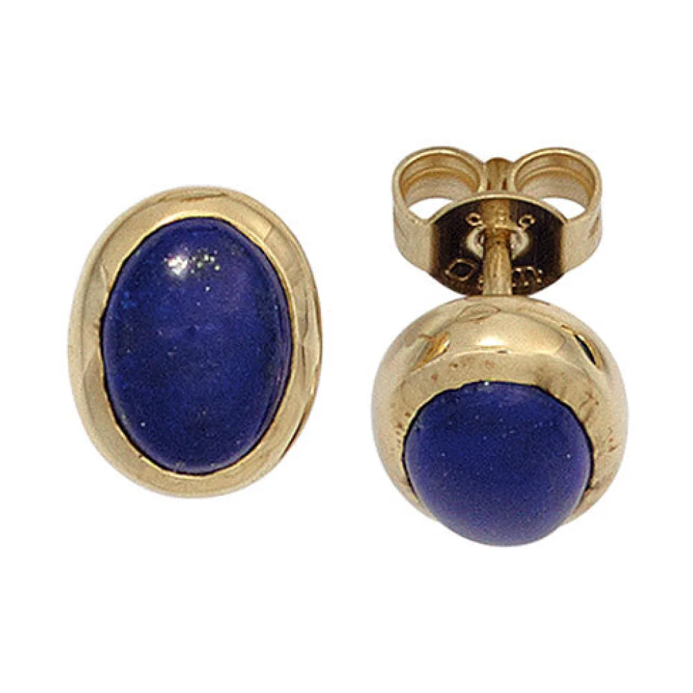 Ohrstecker oval 585 Gold Gelbgold 2 Lapislazuli blau Ohrringe Goldohrstecker