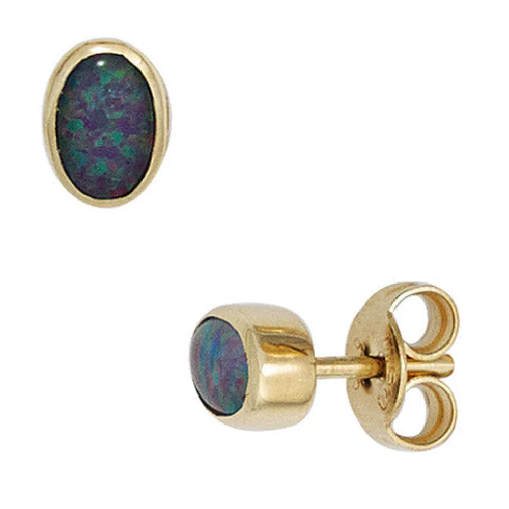 Ohrstecker oval 585 Gold Gelbgold 2 Opal-Tripletten Ohrringe Goldohrstecker
