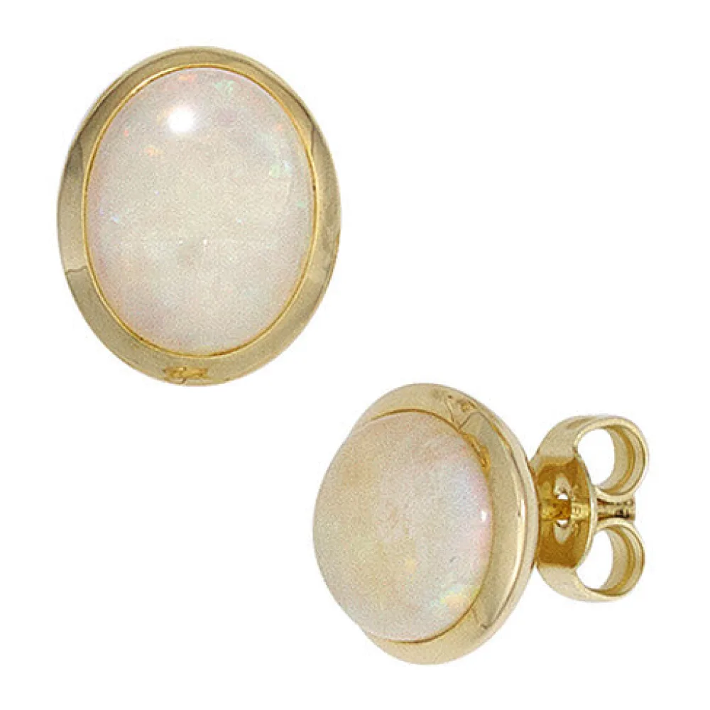 Ohrstecker oval 585 Gold Gelbgold 2 Opale Ohrringe Goldohrstecker
