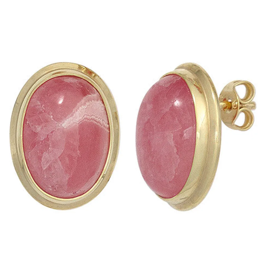 Ohrstecker oval 585 Gold Gelbgold 2 Rhodochrosite rosa Ohrringe