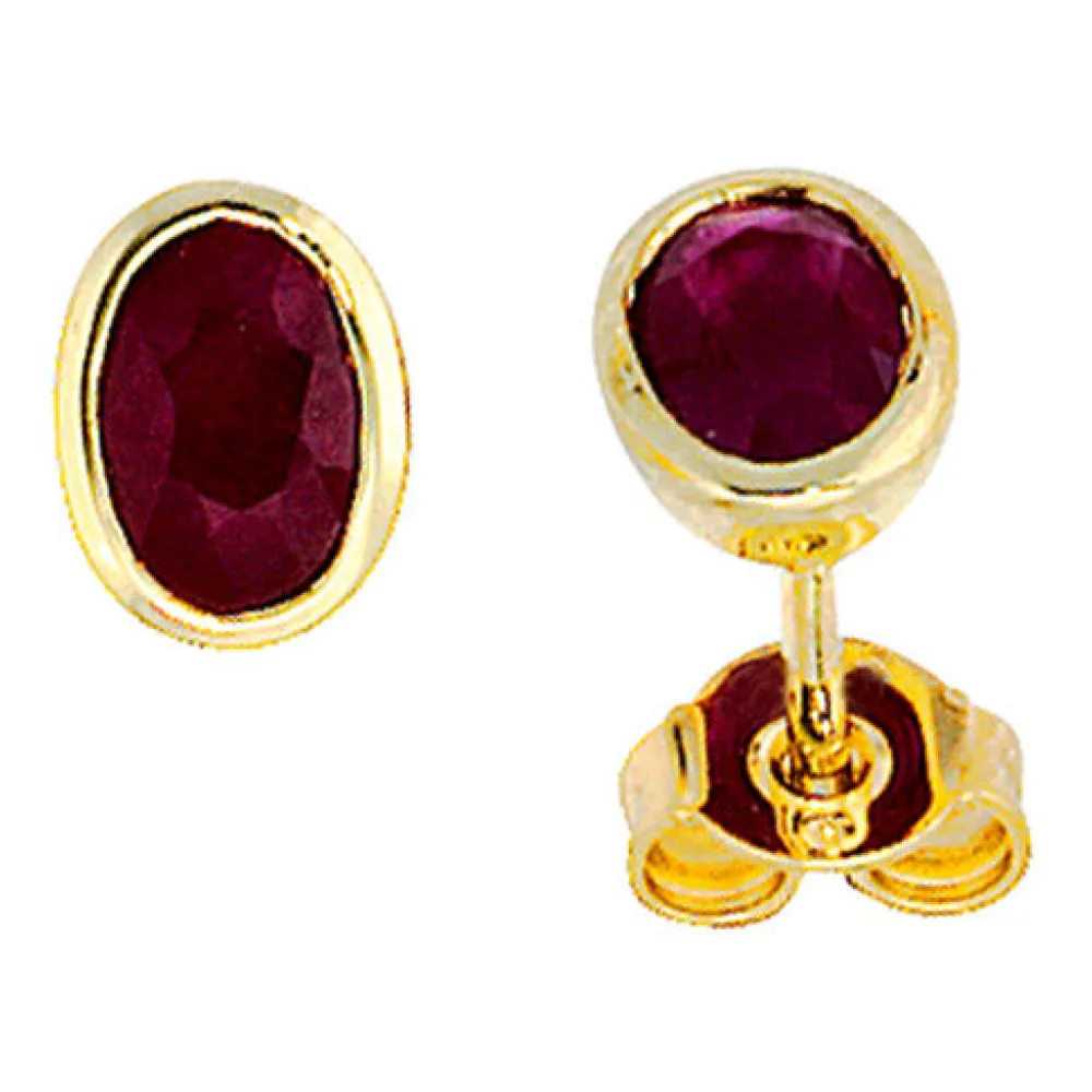 Ohrstecker oval 585 Gold Gelbgold 2 Rubine rot Ohrringe Goldohrstecker