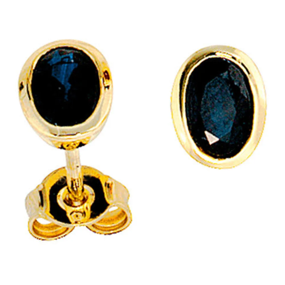 Ohrstecker oval 585 Gold Gelbgold 2 Safire blau Ohrringe Goldohrstecker