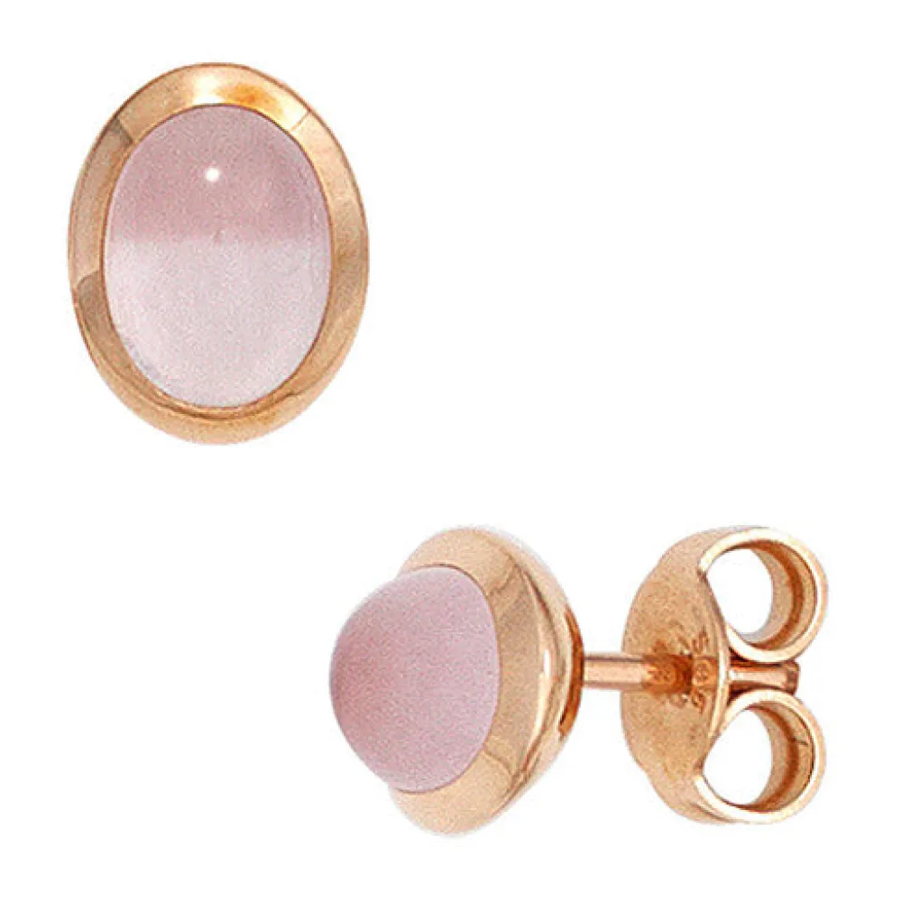 Ohrstecker oval 585 Gold Rotgold 2 Rosenquarz Cabochons rosa Ohrringe