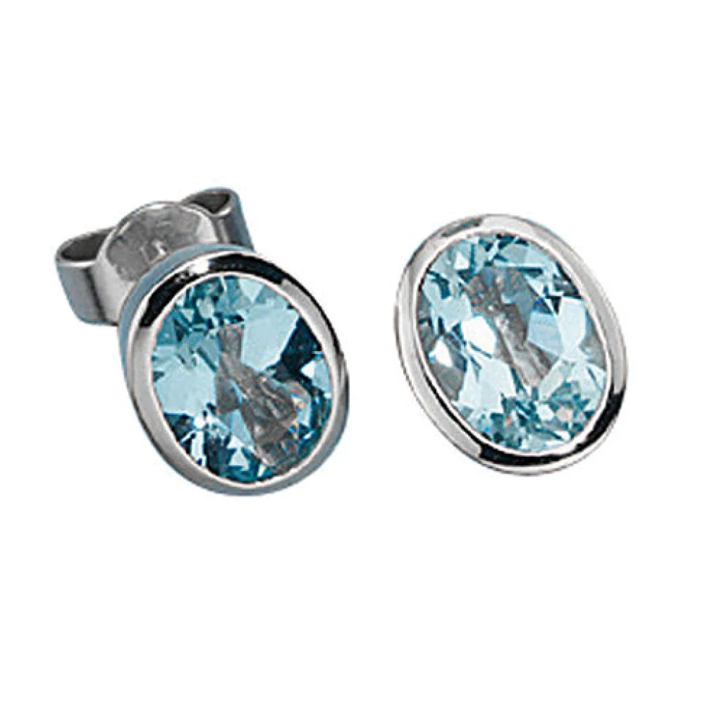 Ohrstecker oval 585 Gold Weißgold 2 Aquamarine blau hellblau Ohrringe