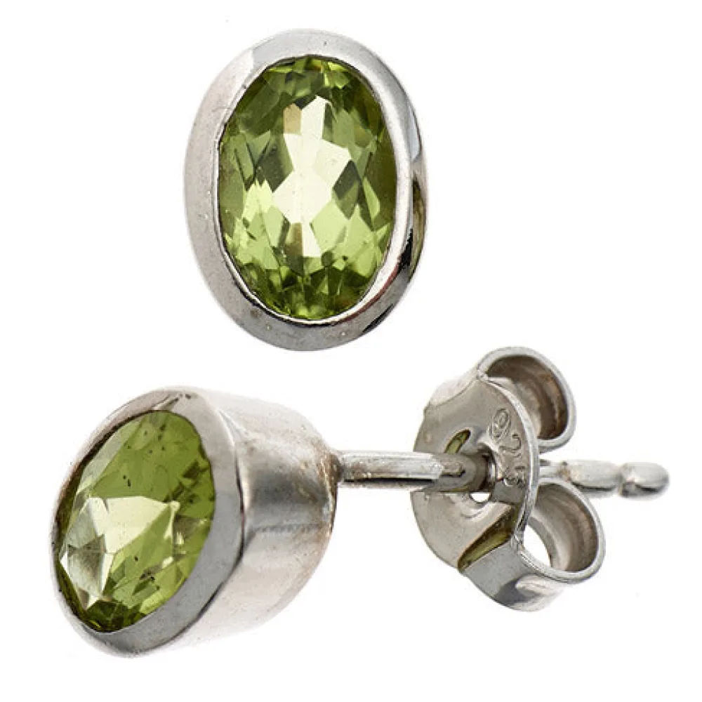 Ohrstecker oval 925 Sterling Silber rhodiniert 2 Peridote grün Ohrringe