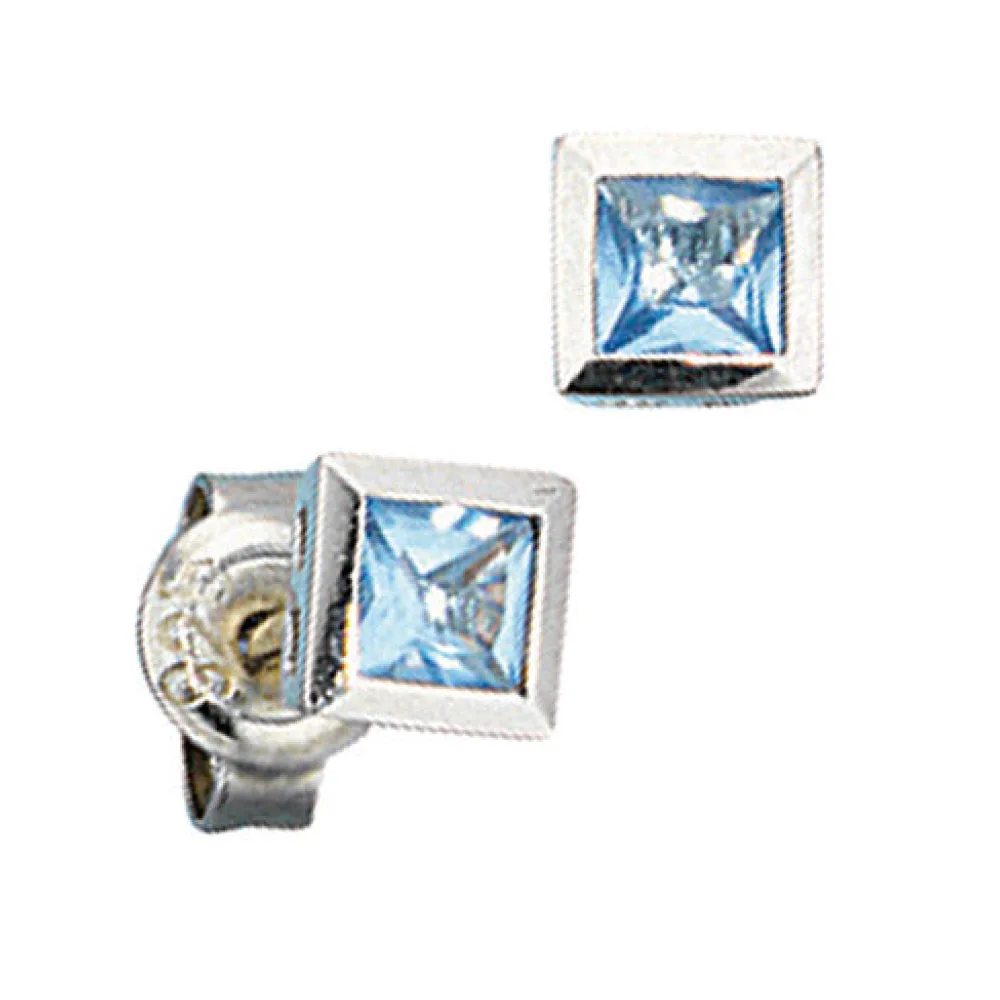Ohrstecker quadratisch 925 Sterling Silber 2 Zirkonia hellblau blau Ohrringe
