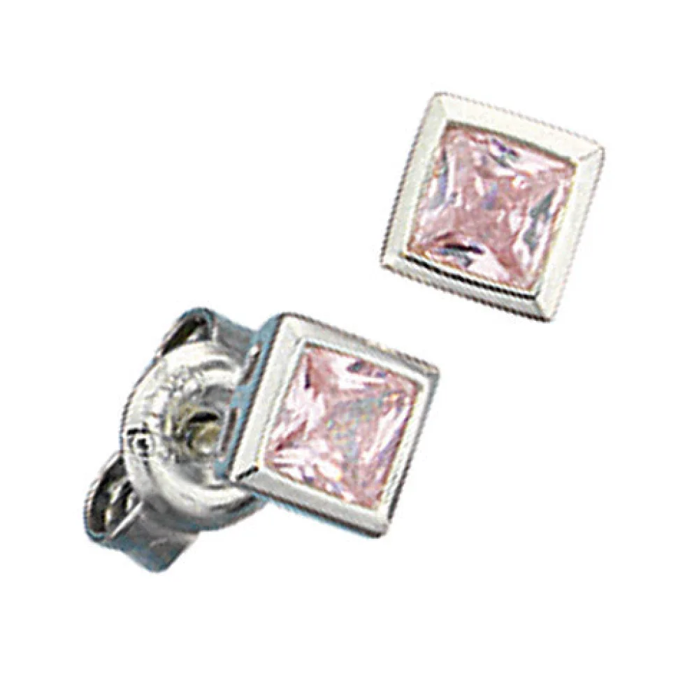 Ohrstecker quadratisch 925 Sterling Silber 2 Zirkonia rosa rosé Ohrringe