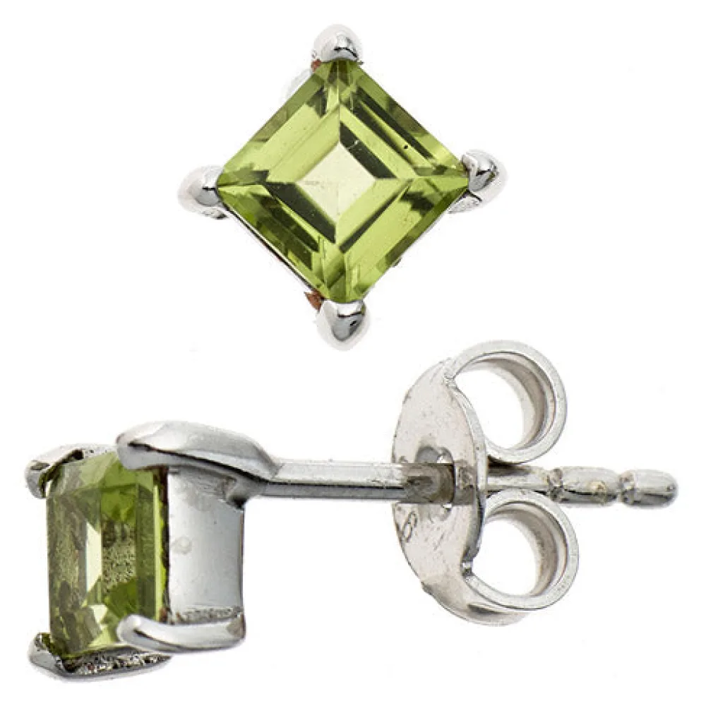 Ohrstecker quadratisch 925 Sterling Silber rhodiniert 2 Peridote grün Ohrringe
