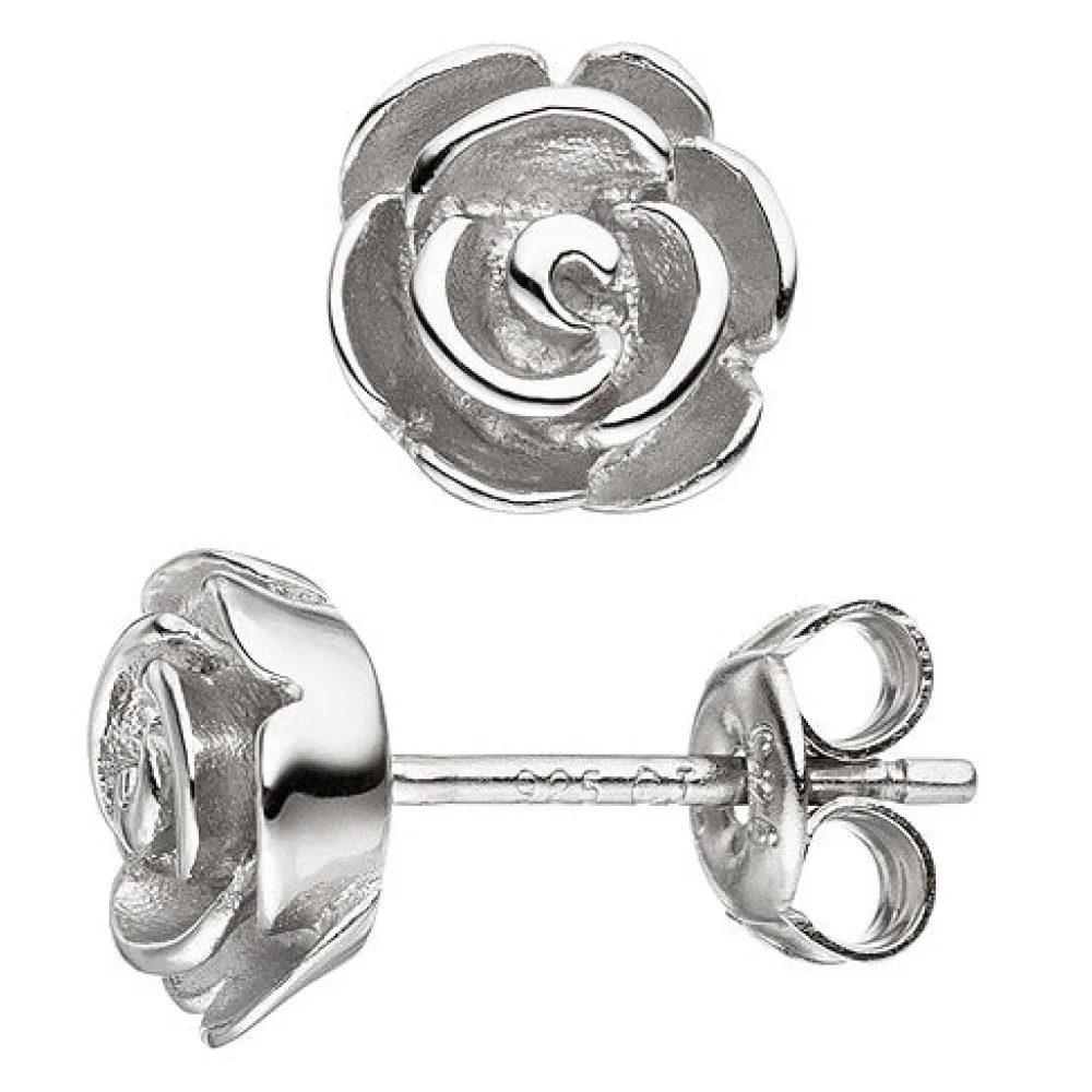 Ohrstecker Rose 925 Sterling Silber matt Ohrringe Silberohrringe