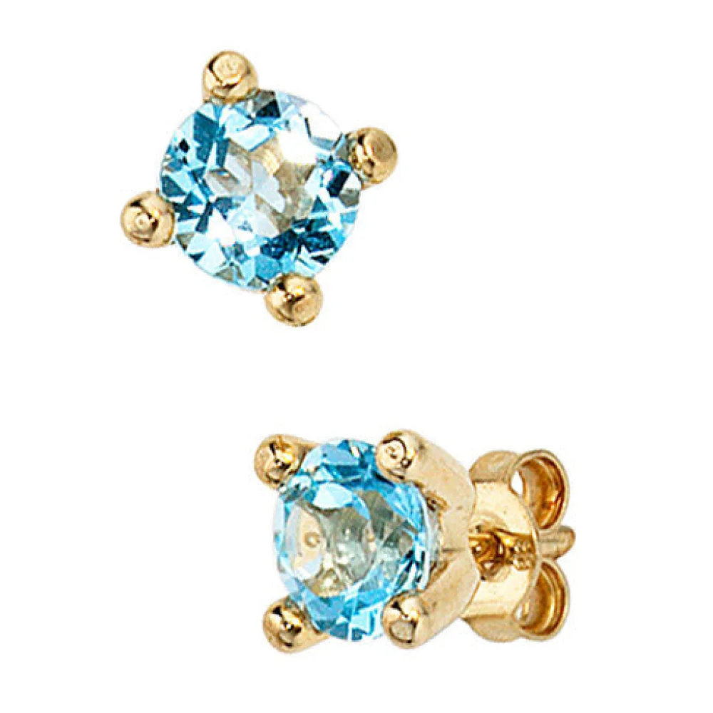 Ohrstecker rund 333 Gold Gelbgold 2 Blautopase hellblau blau Ohrringe