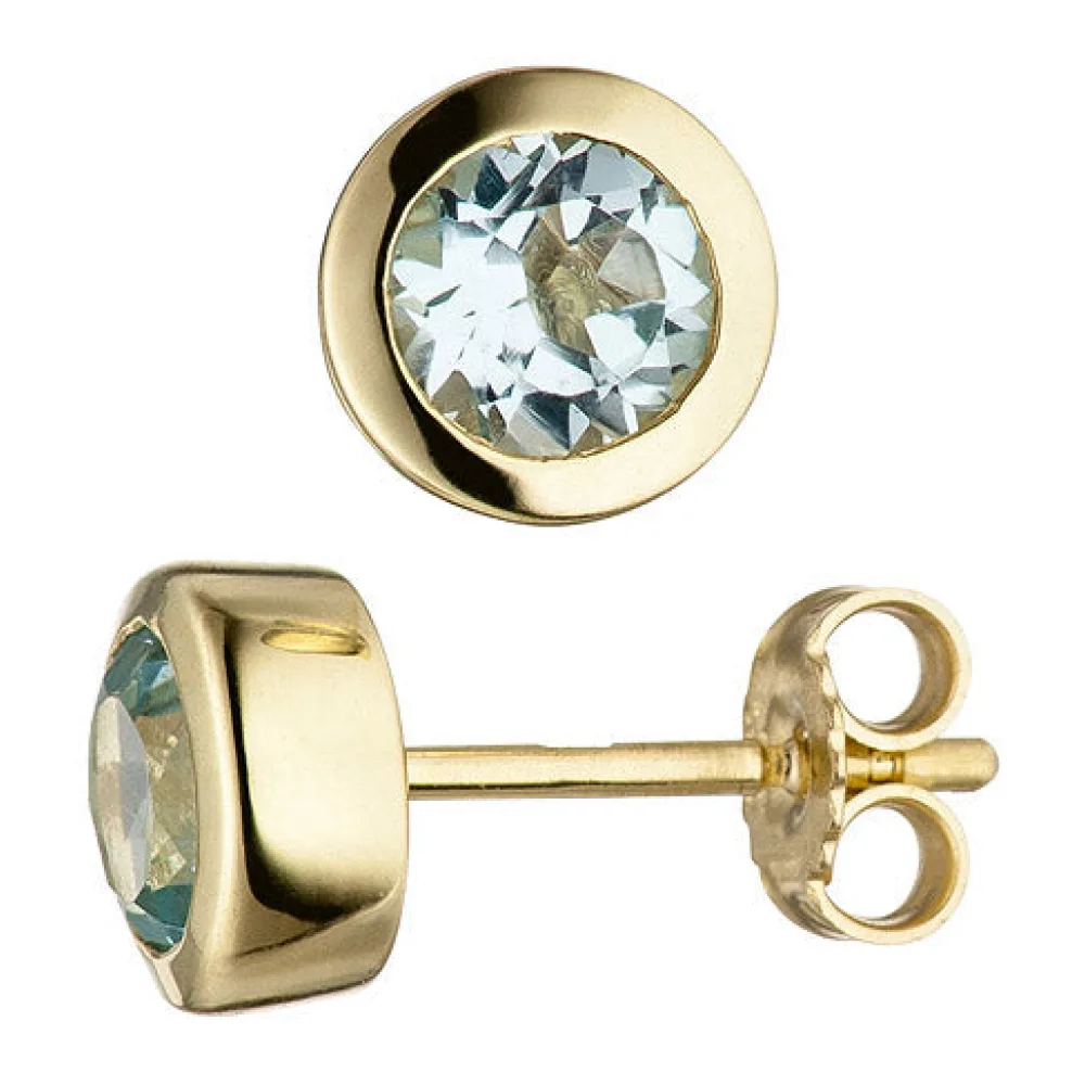 Ohrstecker rund 333 Gold Gelbgold 2 Blautopase hellblau blau Ohrringe
