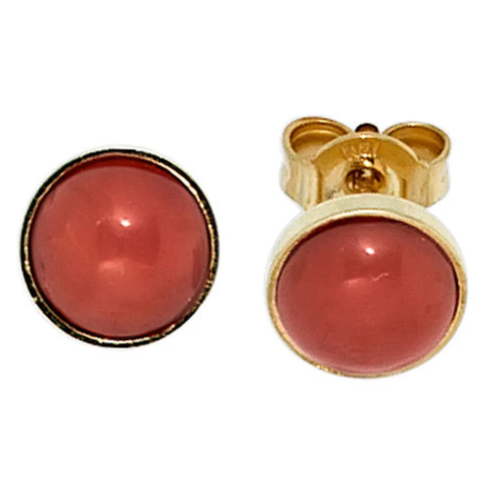 Ohrstecker rund 333 Gold Gelbgold 2 Korallen rot Ohrringe Goldohrstecker