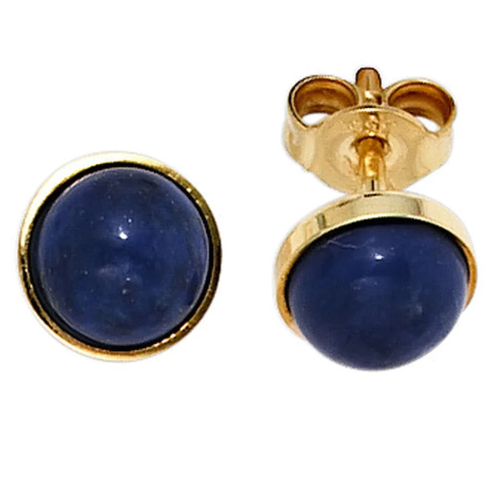 Ohrstecker rund 333 Gold Gelbgold 2 Lapislazuli blau Ohrringe Goldohrstecker