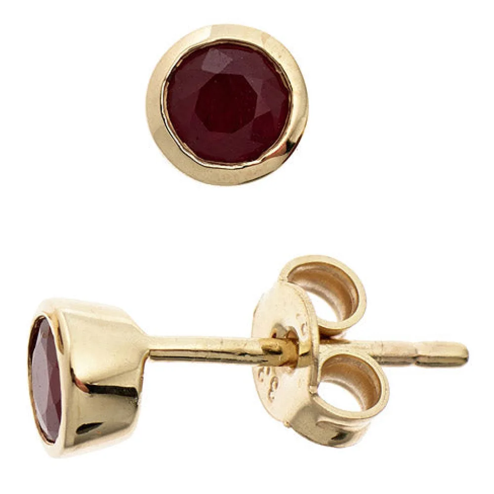 Ohrstecker rund 333 Gold Gelbgold 2 Rubine rot Ohrringe Goldohrstecker