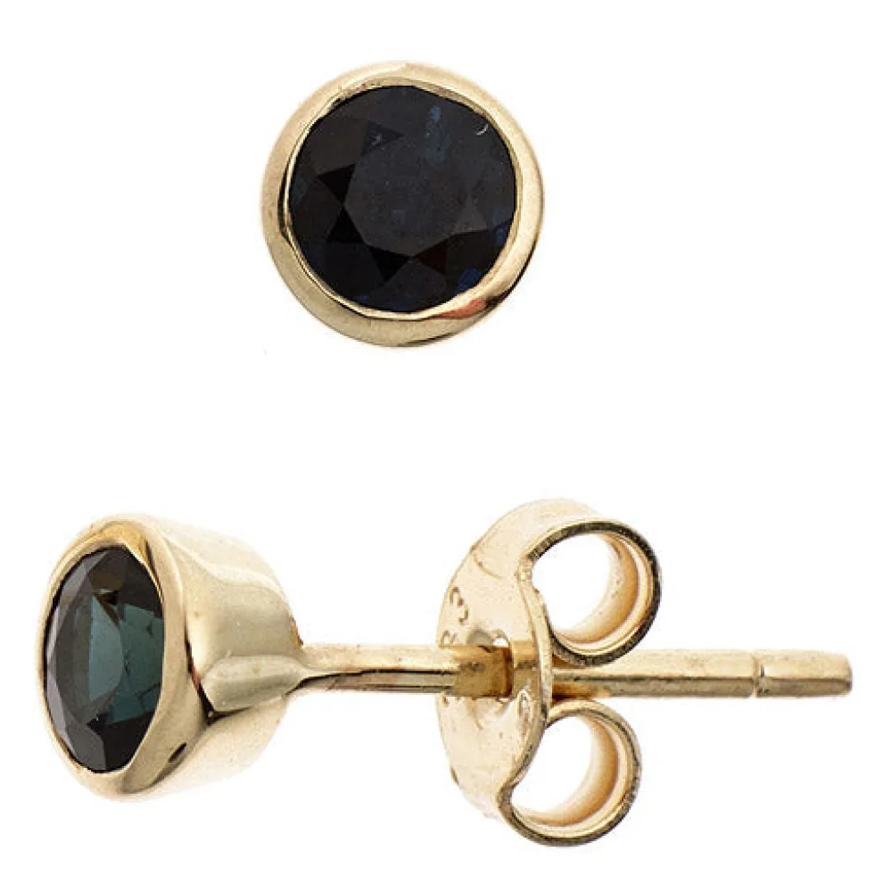 Ohrstecker rund 333 Gold Gelbgold 2 Safire blau Ohrringe Goldohrstecker