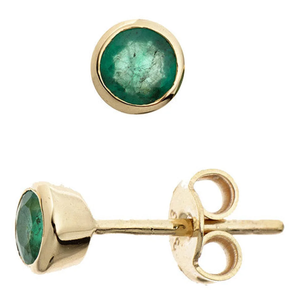 Ohrstecker rund 333 Gold Gelbgold 2 Smaragde grün Ohrringe Goldohrstecker