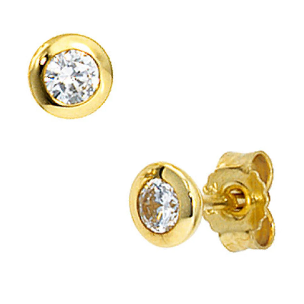 Ohrstecker rund 333 Gold Gelbgold 2 Zirkonia Ohrringe Goldohrstecker