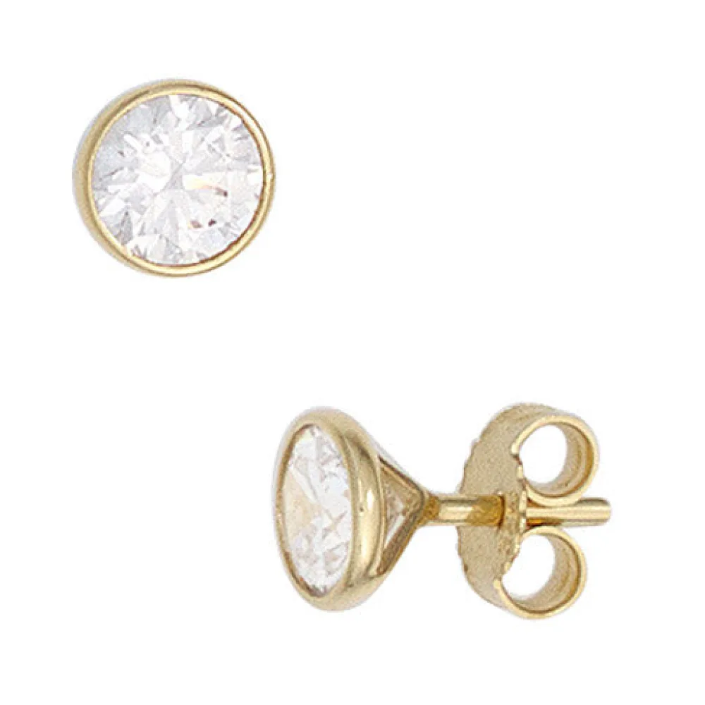 Ohrstecker rund 333 Gold Gelbgold 2 Zirkonia Ohrringe Goldohrstecker