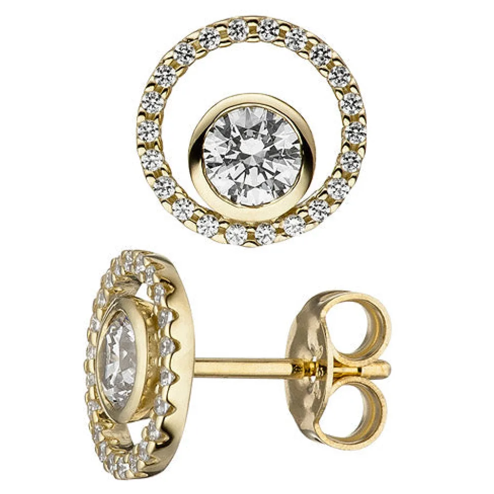 Ohrstecker rund 333 Gold Gelbgold 46 Zirkonia Ohrringe Goldohrringe