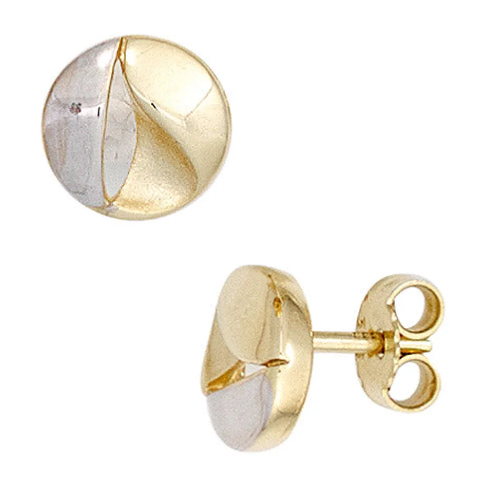 Ohrstecker rund 333 Gold Gelbgold bicolor mattiert Ohrringe Goldohrstecker