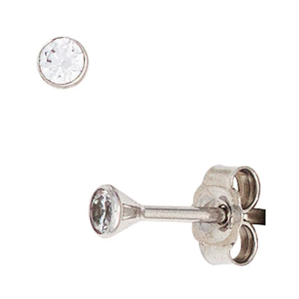 Ohrstecker rund 333 Gold Weißgold 2 Zirkonia Ohrringe Goldohrstecker