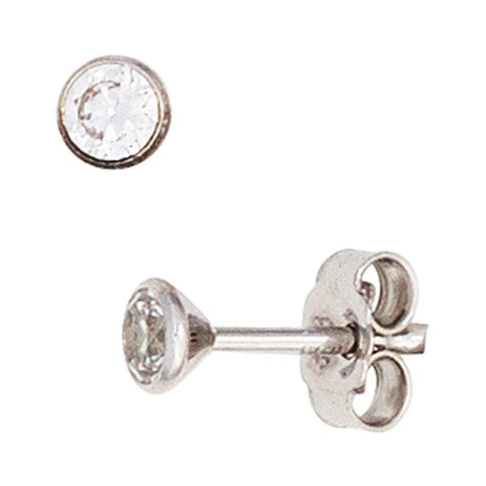 Ohrstecker rund 333 Gold Weißgold 2 Zirkonia Ohrringe Goldohrstecker