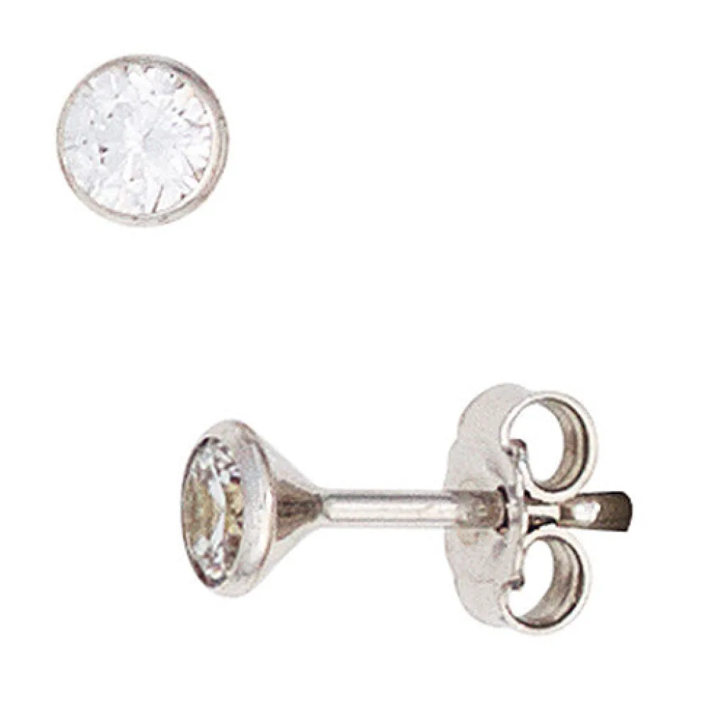 Ohrstecker rund 333 Gold Weißgold 2 Zirkonia Ohrringe Goldohrstecker